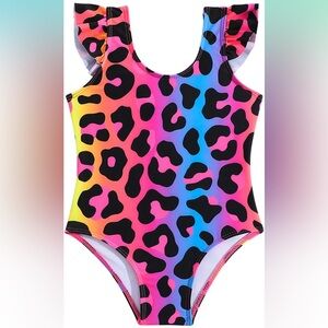 Colorful Leopard Print Kids Swimsuit